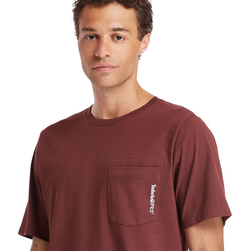 Timberland Mens T-Shirts PRO® Short Sleeve Base Plate Wicking - Burgundy - India DE2568903